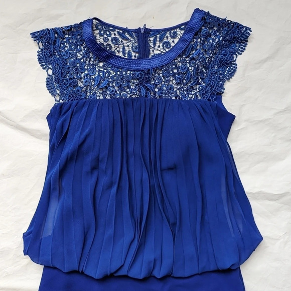 EllaBella Cobalt Blue Blouson Formal Dress - Size 3 with Lace  Details - Picture 3 of 10
